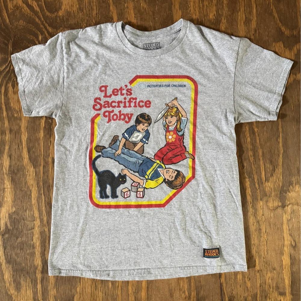 Steven Rhodes Let's Sacrifice Toby Graphic Tee L Gray Activities for Children